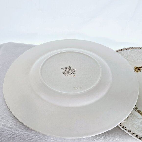 2 Wedgwood Golden Ivy Dinner Plates 10.5" Laurel Rim raised relief England - Picture 7 of 14